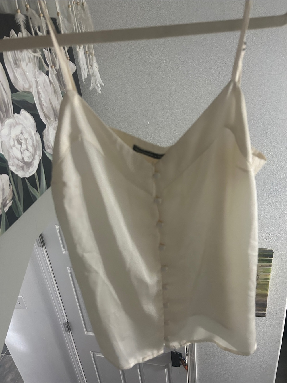 Abercrombie & Fitch Cream Satin Button-Front Cami